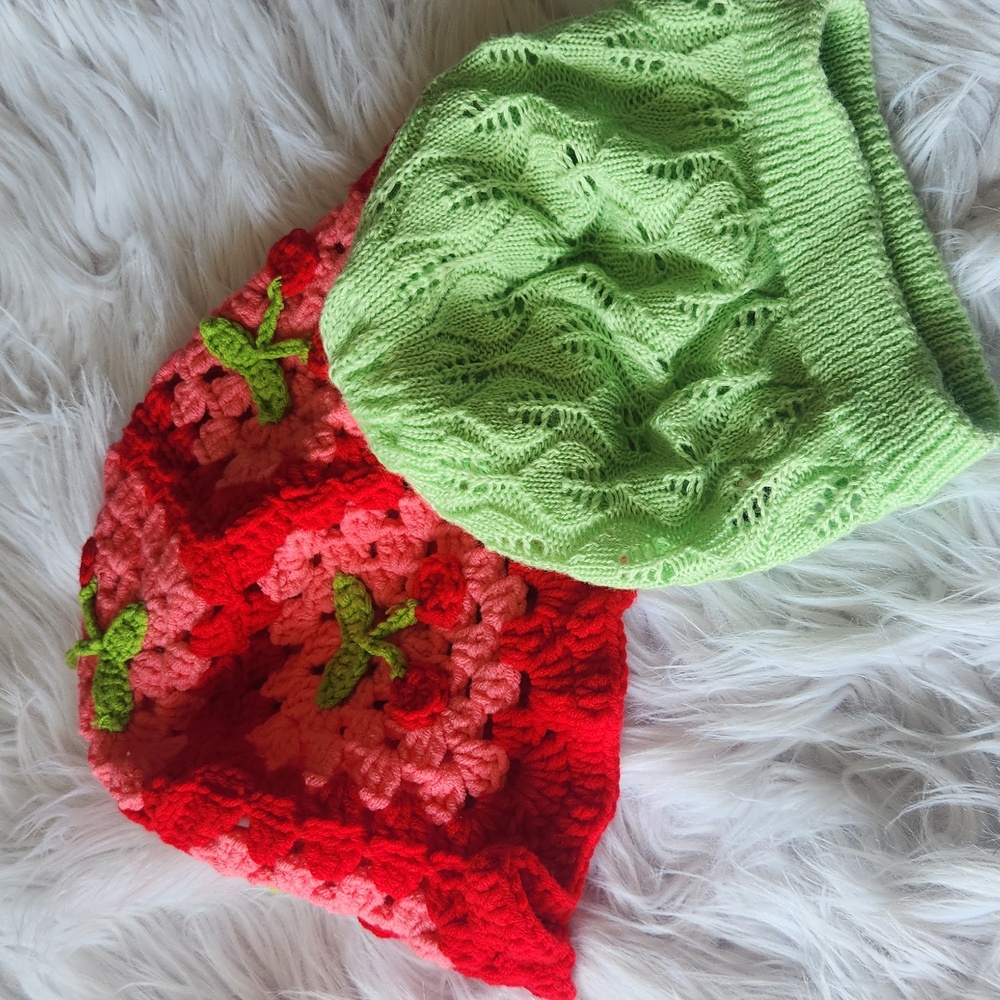 Cherry Crochet Woman Hat - Red and Pink